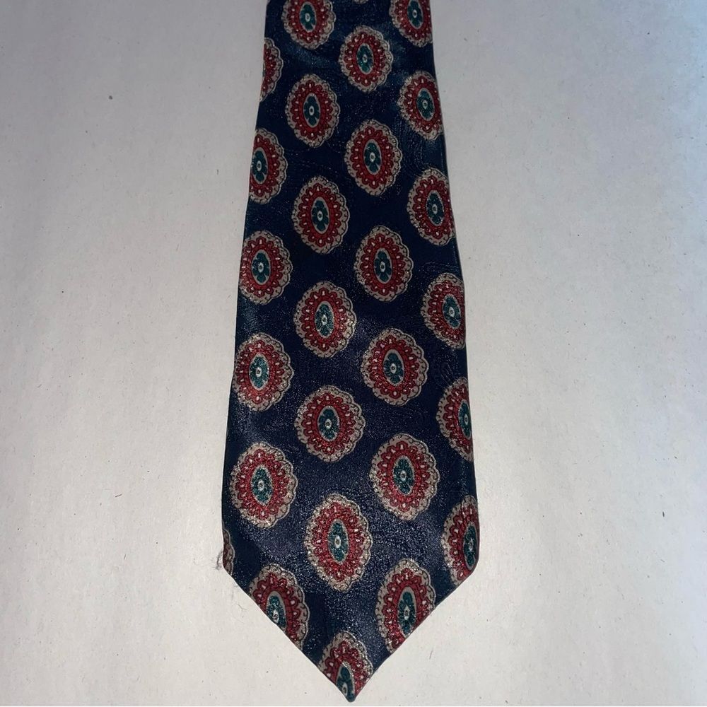 Oscar de la Renta Leggett Silk Tie Navy Red